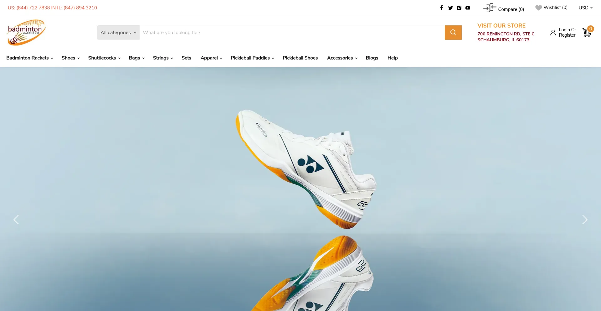 Website screenshot of Badmintonwarehouse.com