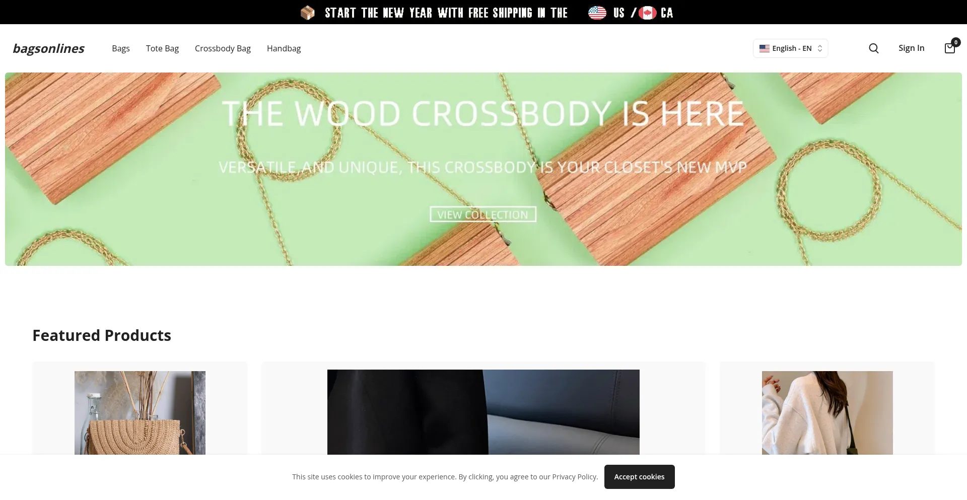Website screenshot of Bagsonlines.shop