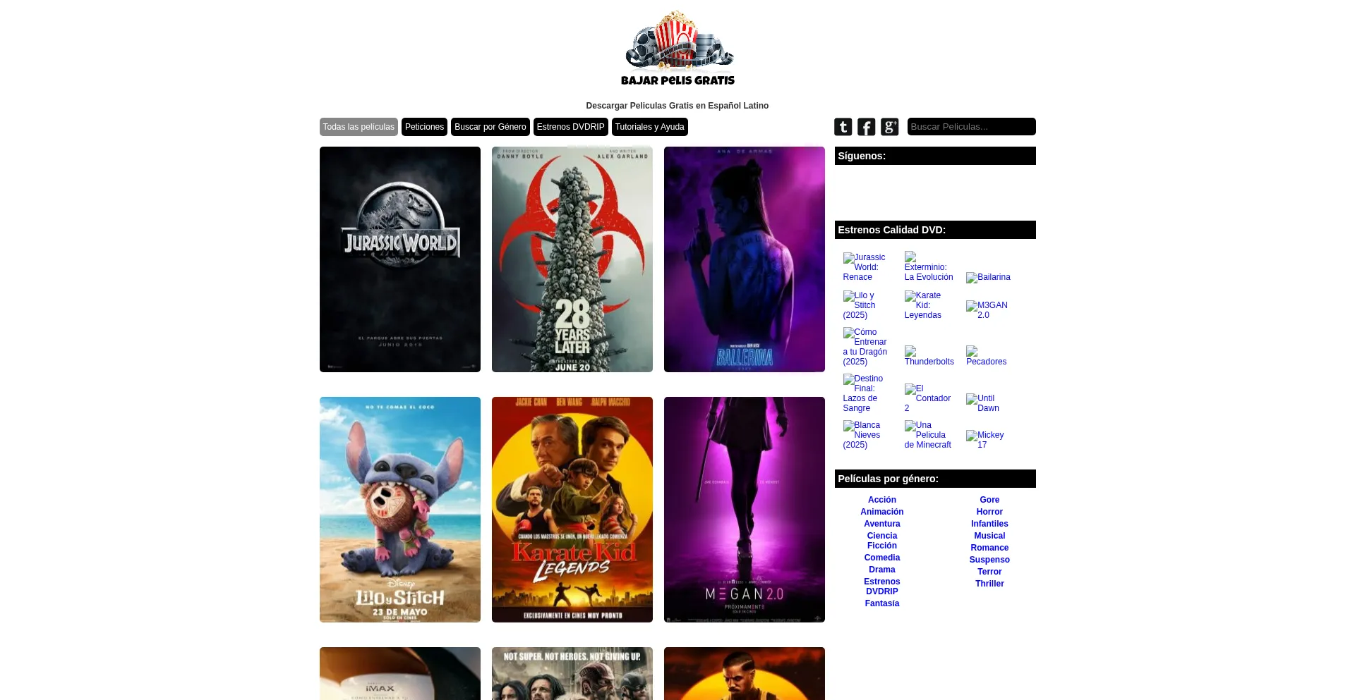 Website screenshot of Bajarpelisgratis.com