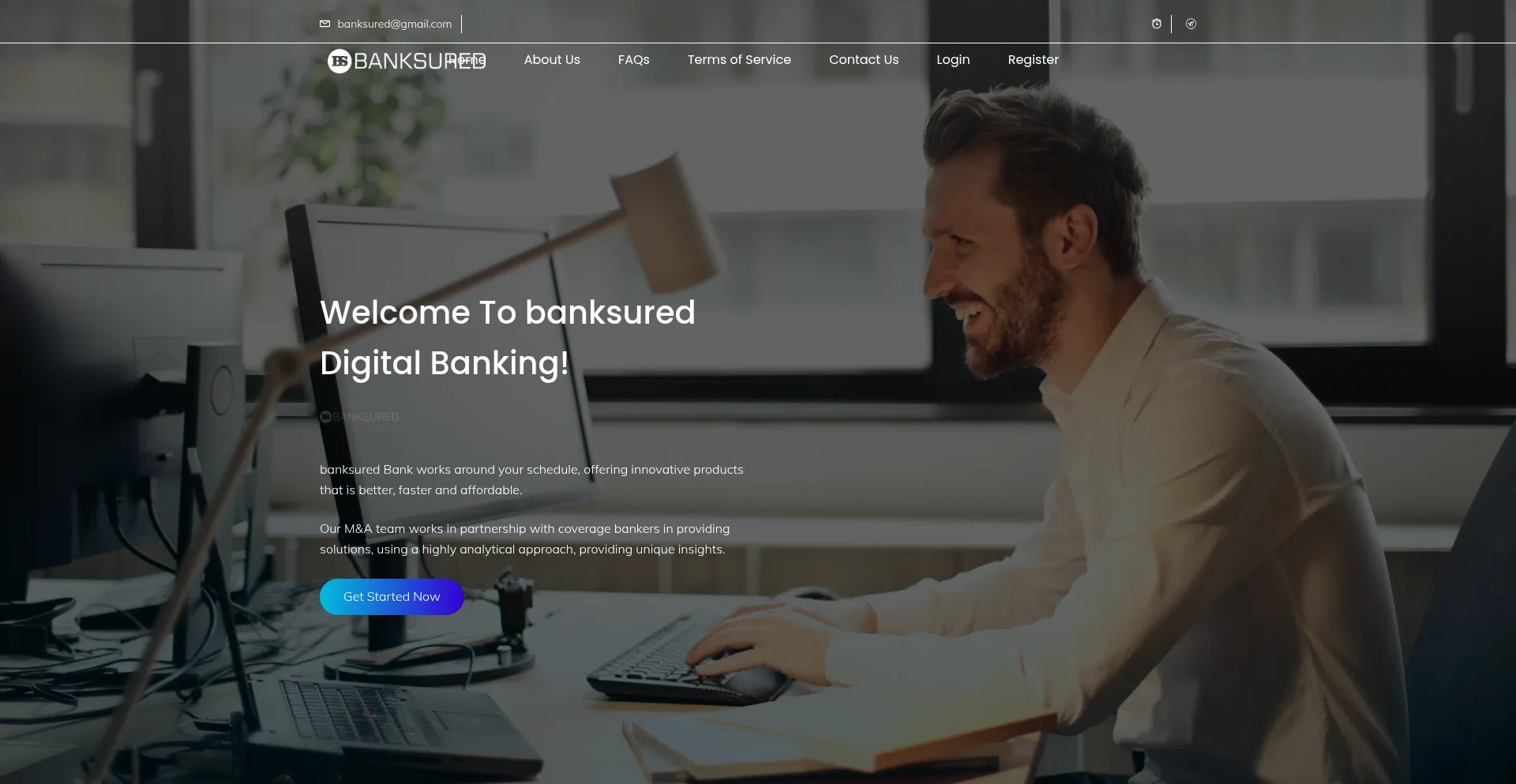 Website screenshot of Banksured.web.app