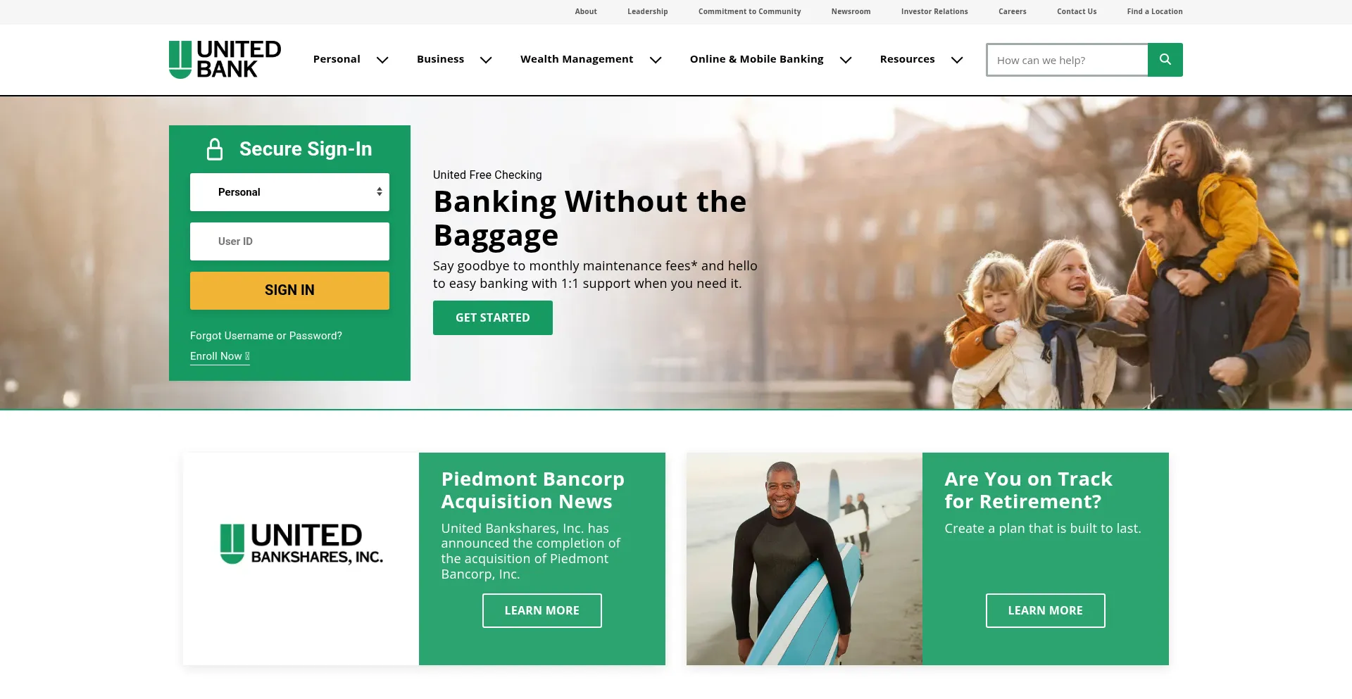 Website screenshot of Bankwithunited.com