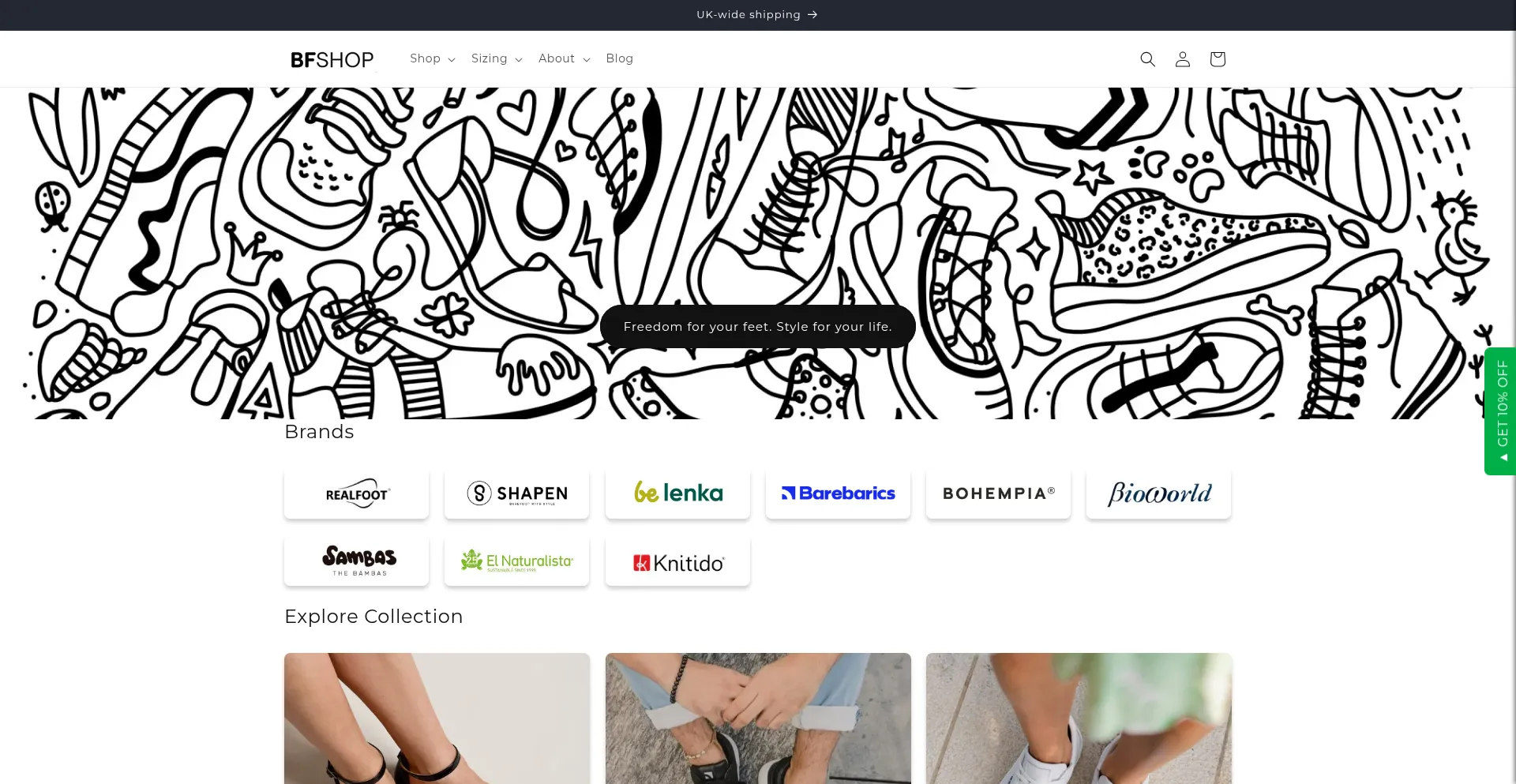 Website screenshot of Barefootshop.co.uk