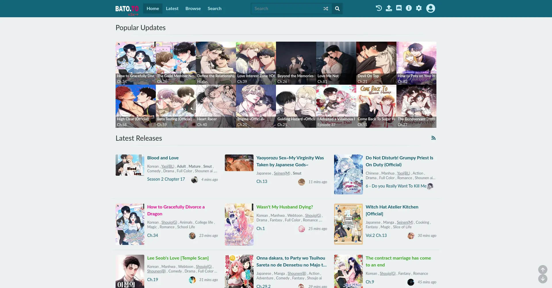 Website screenshot of Bato.to