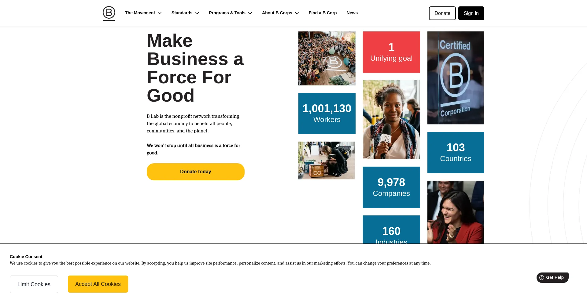 Website screenshot of Bcorporation.net