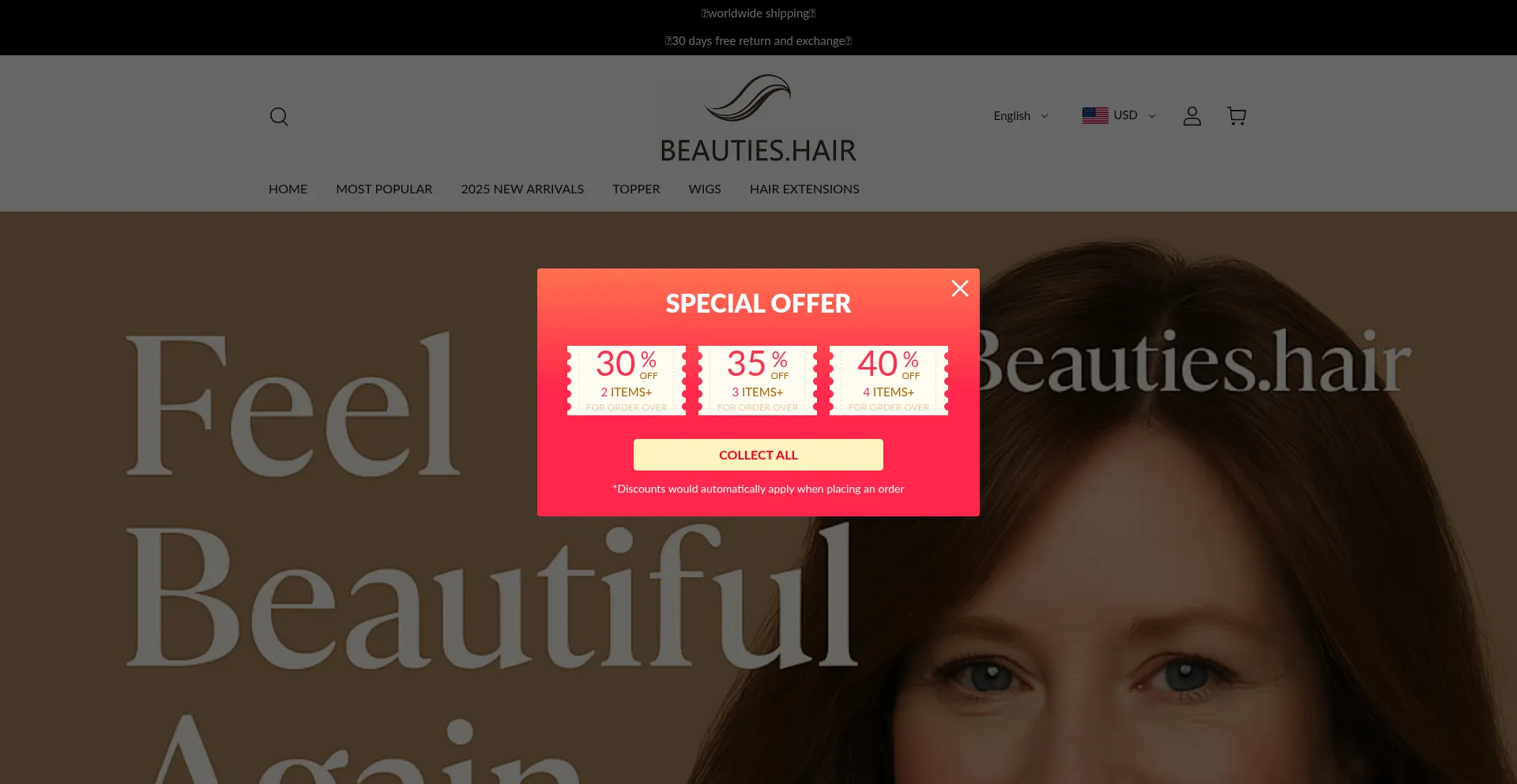Website screenshot of Beauties.hair