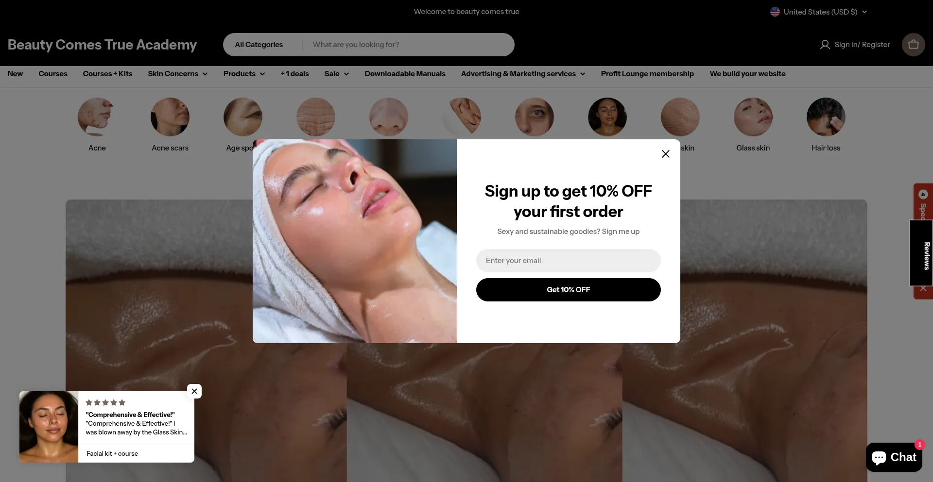 Website screenshot of Beautycomestrueacademy.com.au