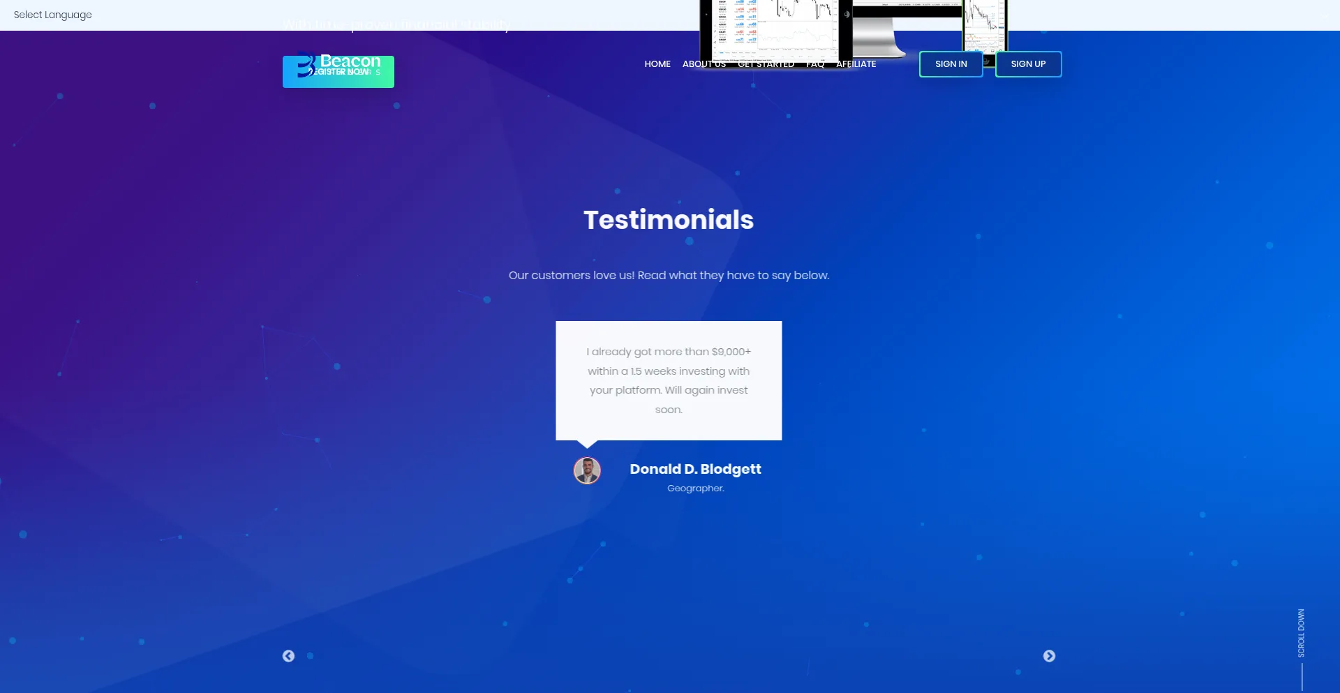 Website screenshot of Becontraders.net