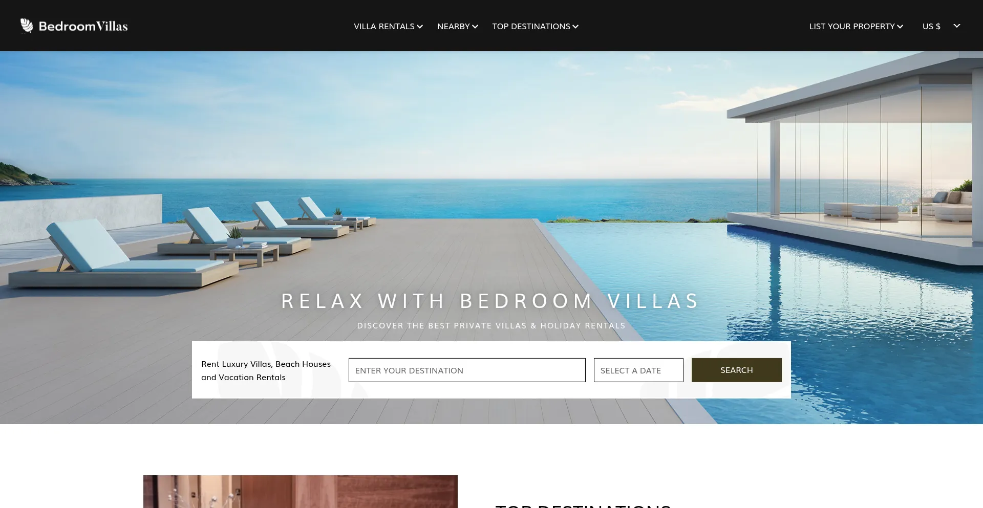 Website screenshot of Bedroomvillas.com