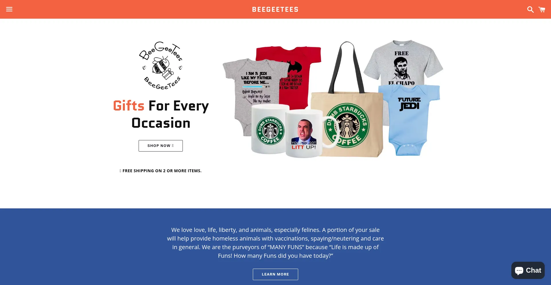Website screenshot of Beegeetees.com