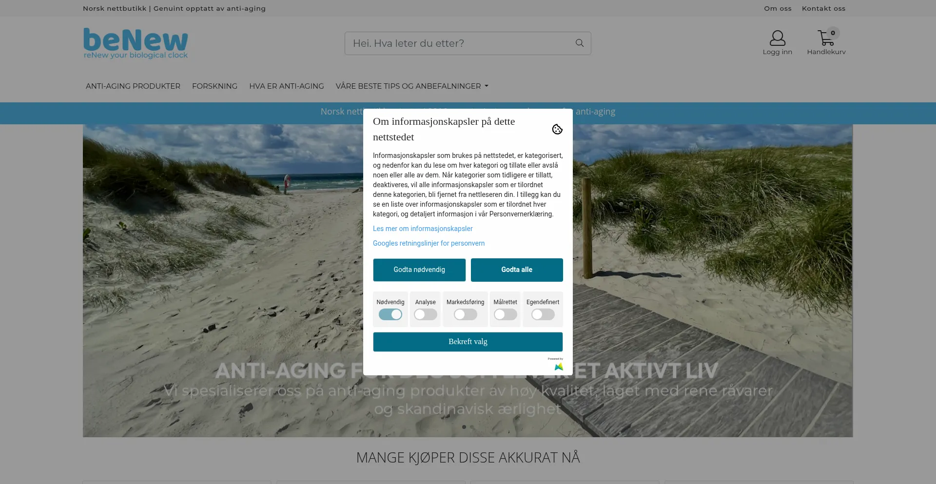 Website screenshot of Benew.no