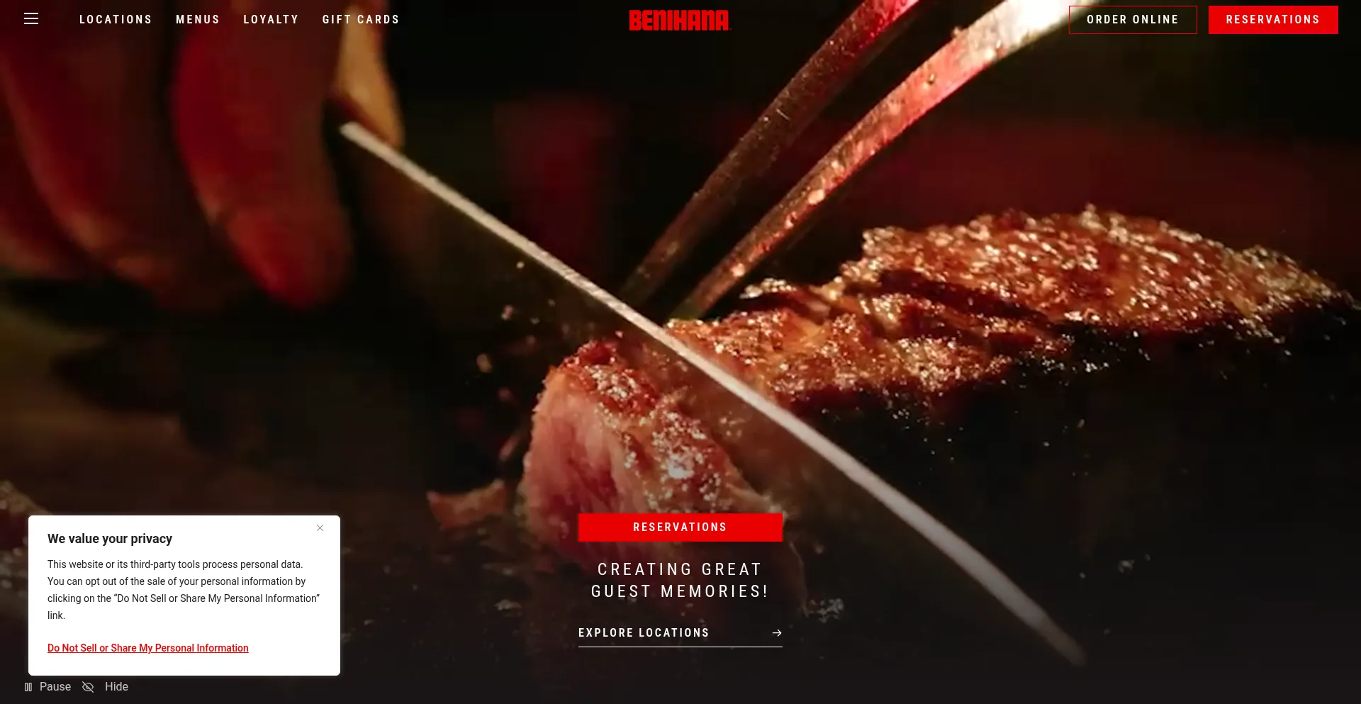 Benihana.com Screenshot