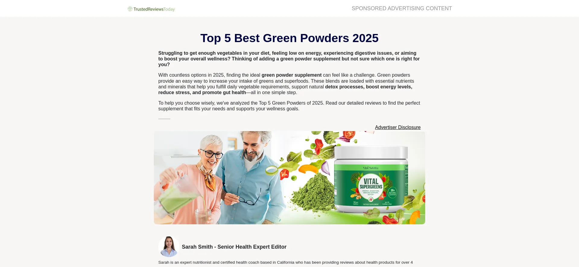 Website screenshot of Bestgreensuperfood.com