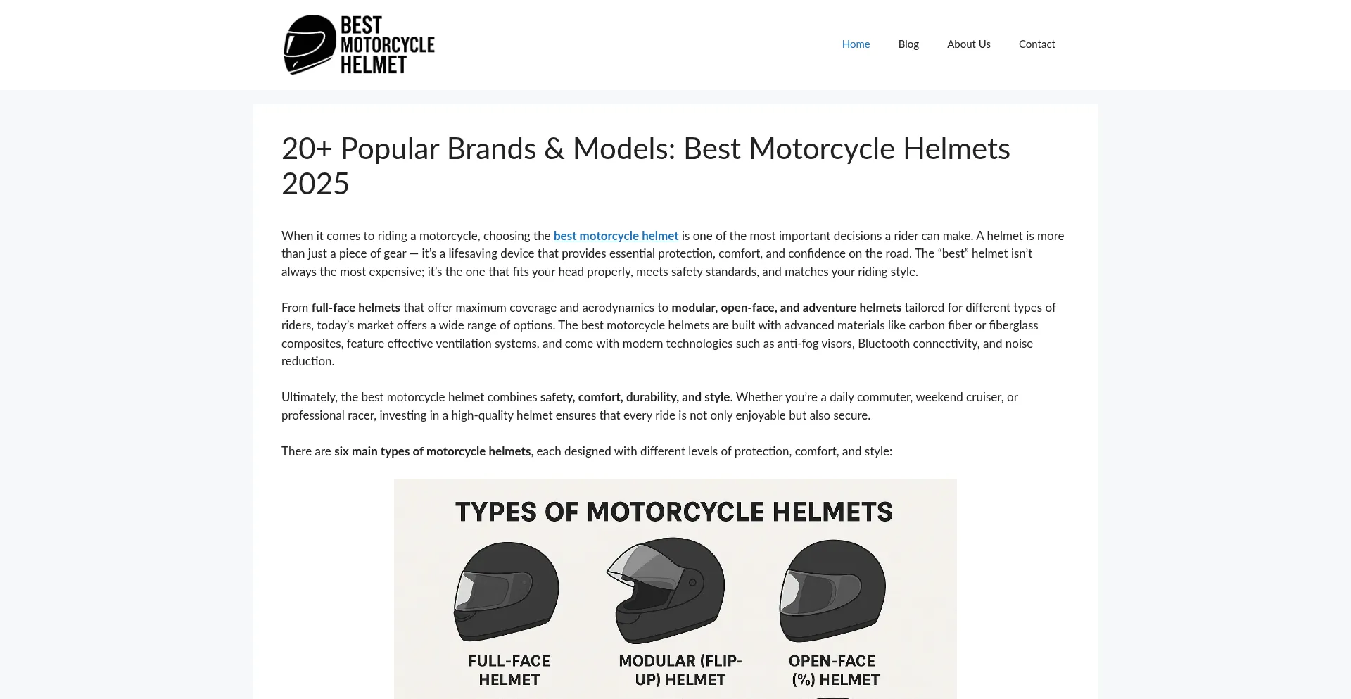 Website screenshot of Bestmotorcyclehelmet.com