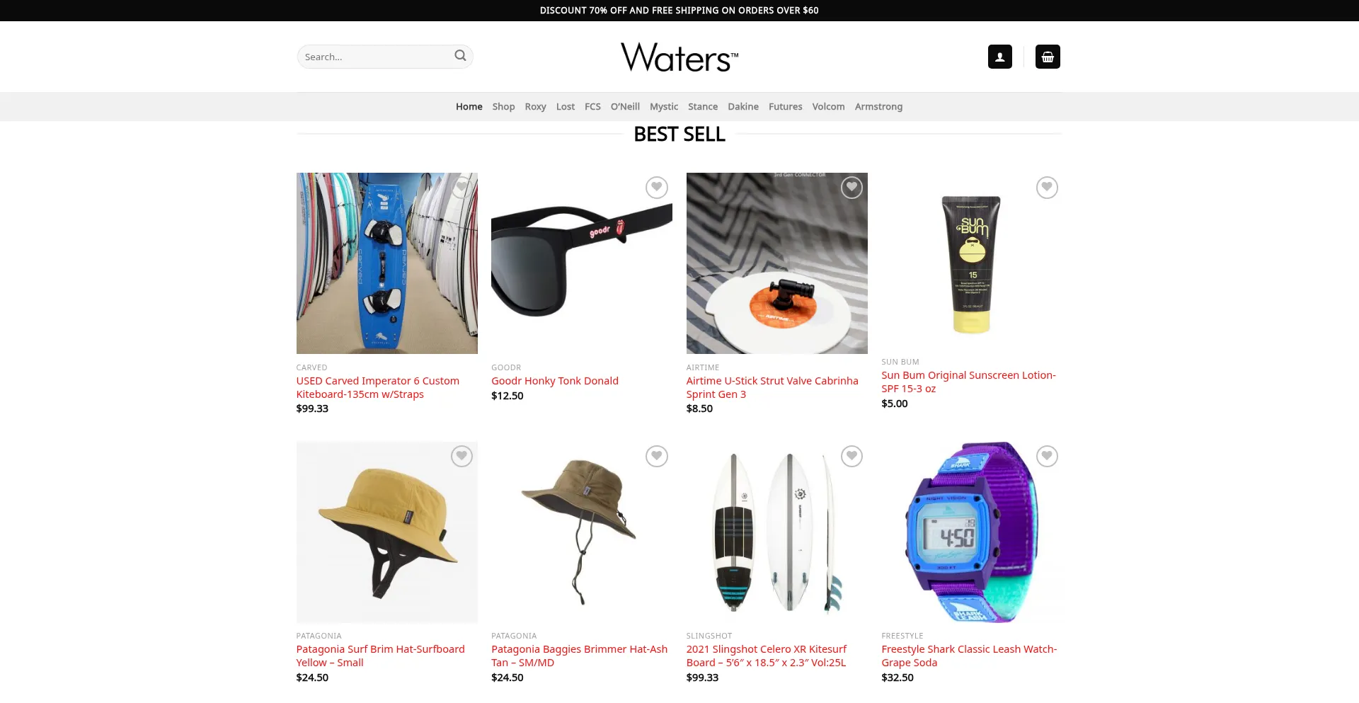 Website screenshot of Bestwaterssports.com