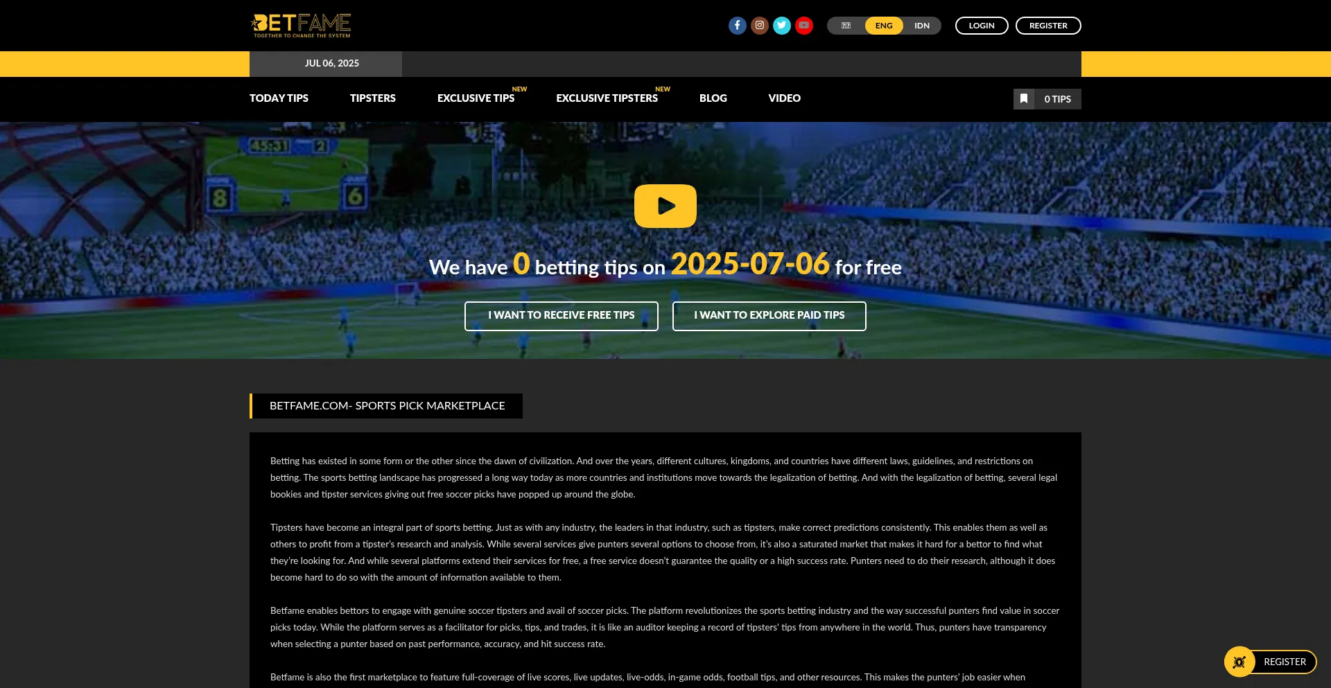 Website screenshot of Betfame.com