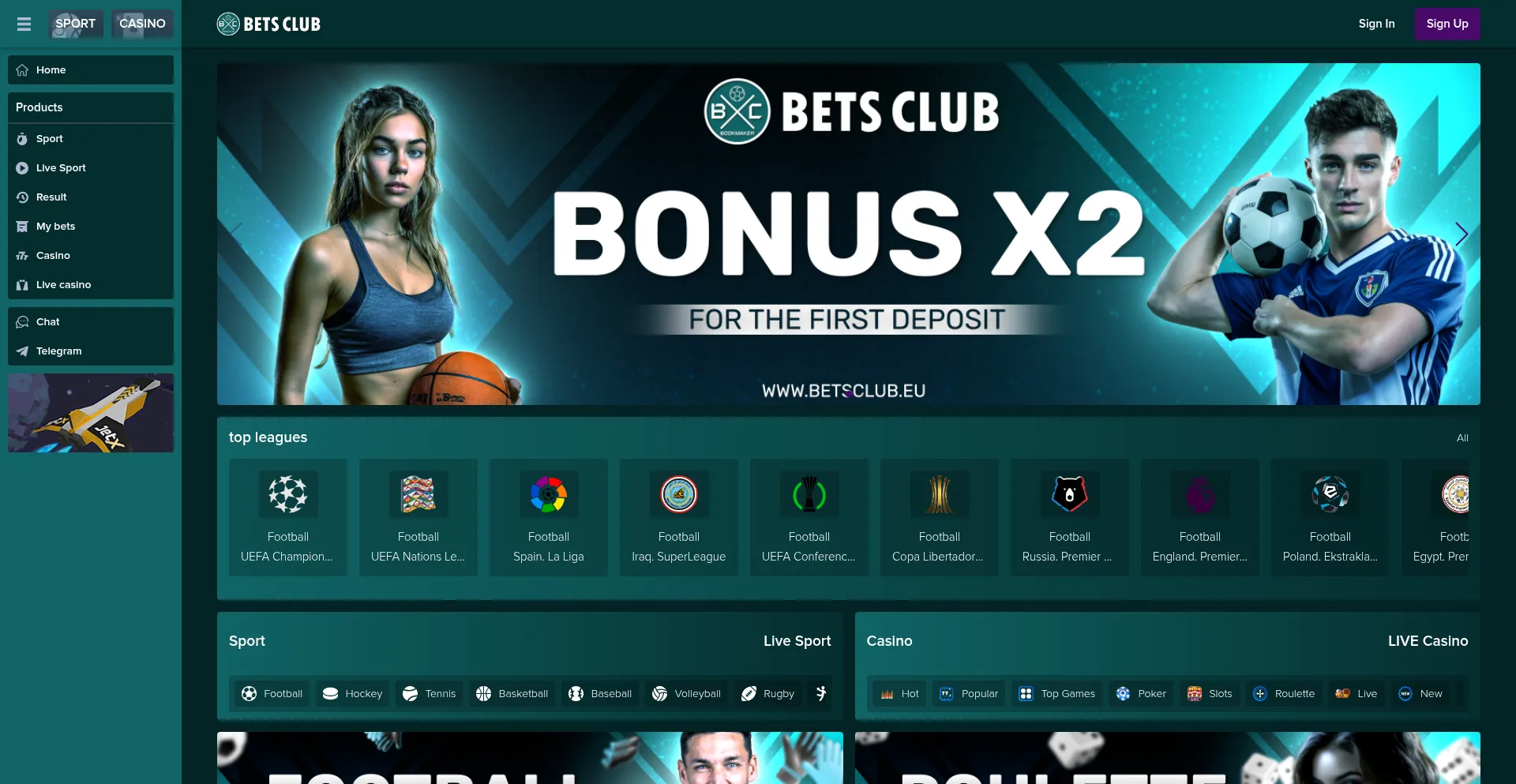 Website screenshot of Betsclub.eu