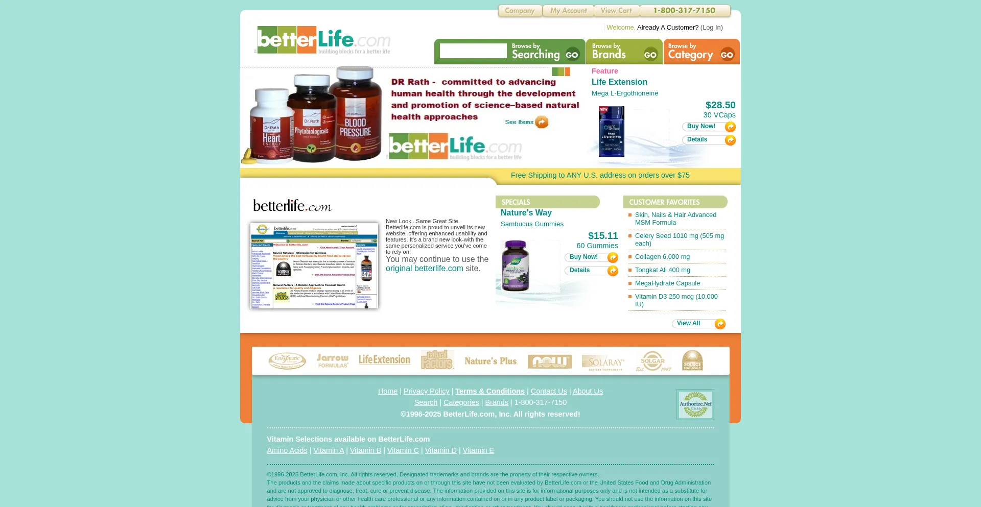 Website screenshot of Betterlife.com