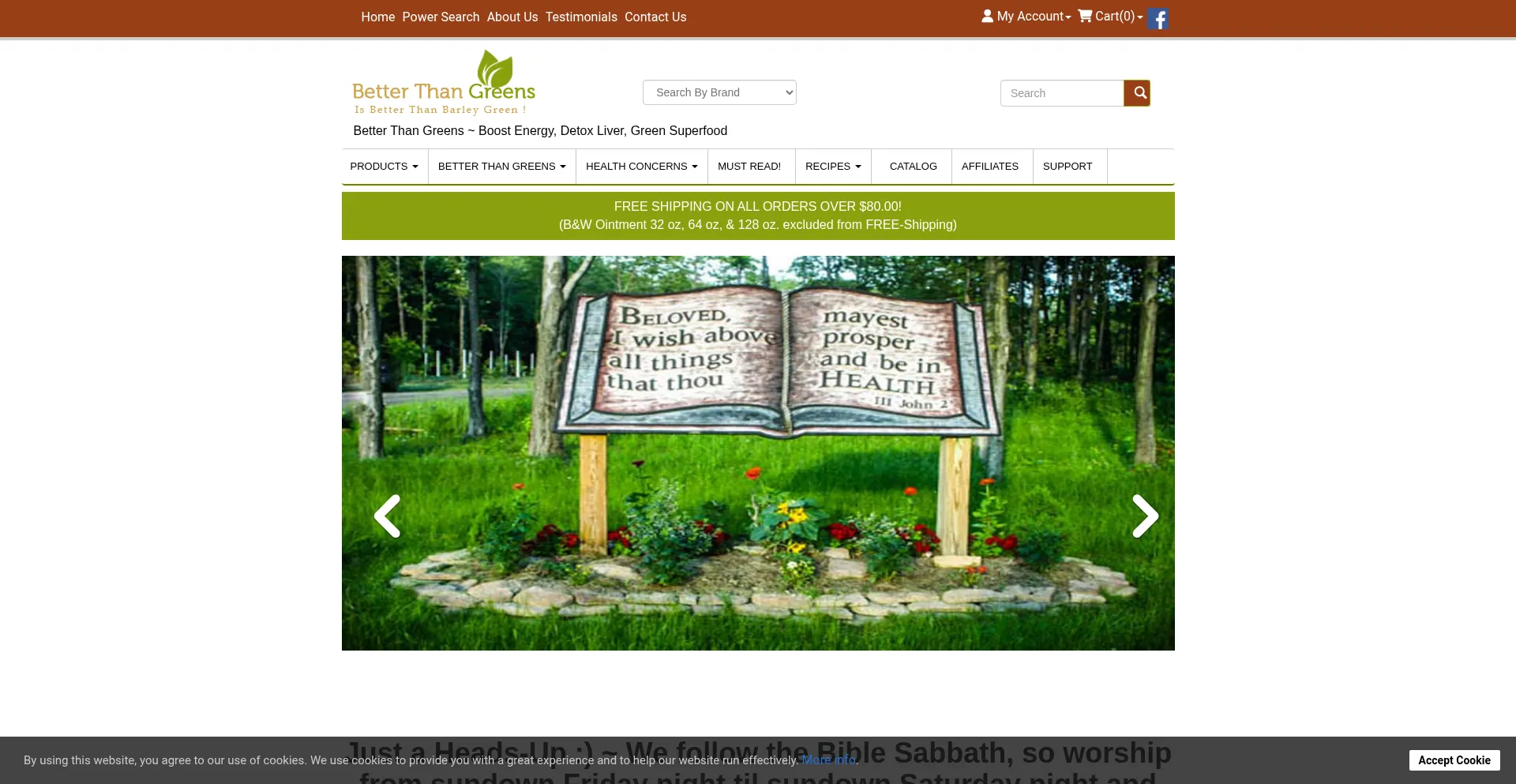 Website screenshot of Betterthangreens.com