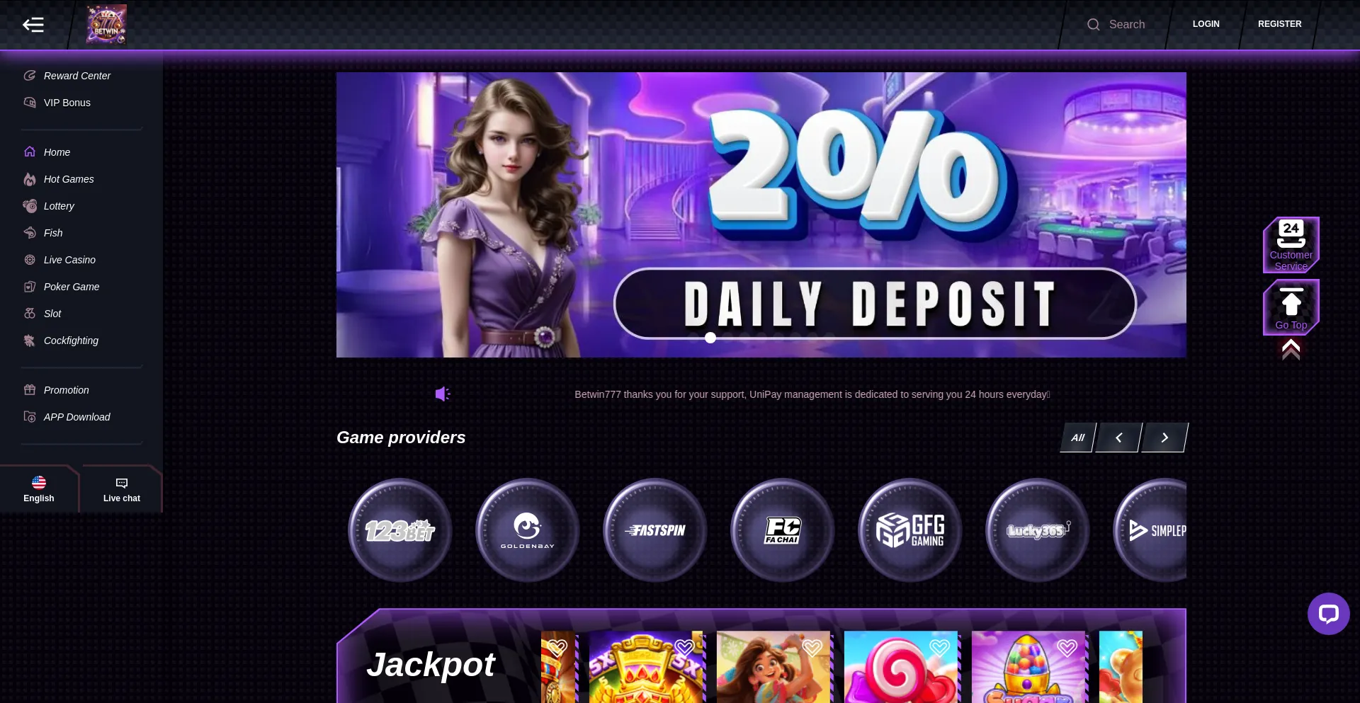 Website screenshot of Betwin777.cc