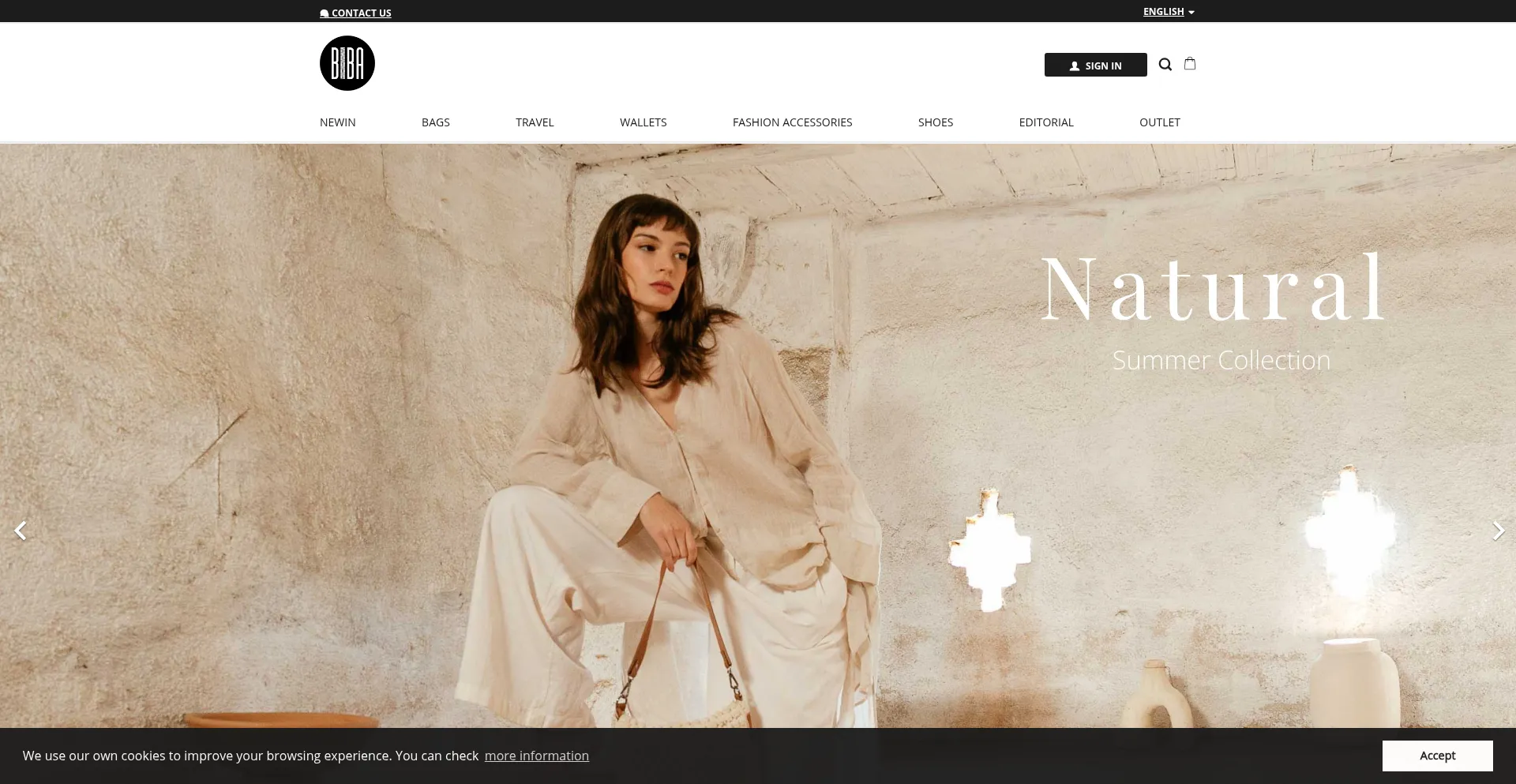 Website screenshot of Bibashops.com