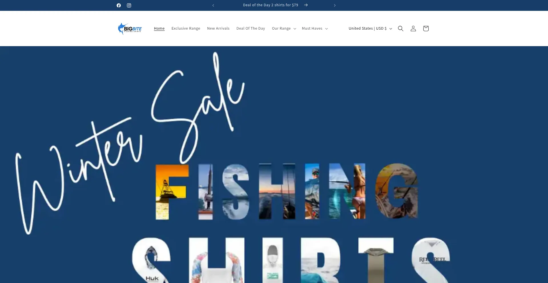 Website screenshot of Bigbitefishingshirts.com