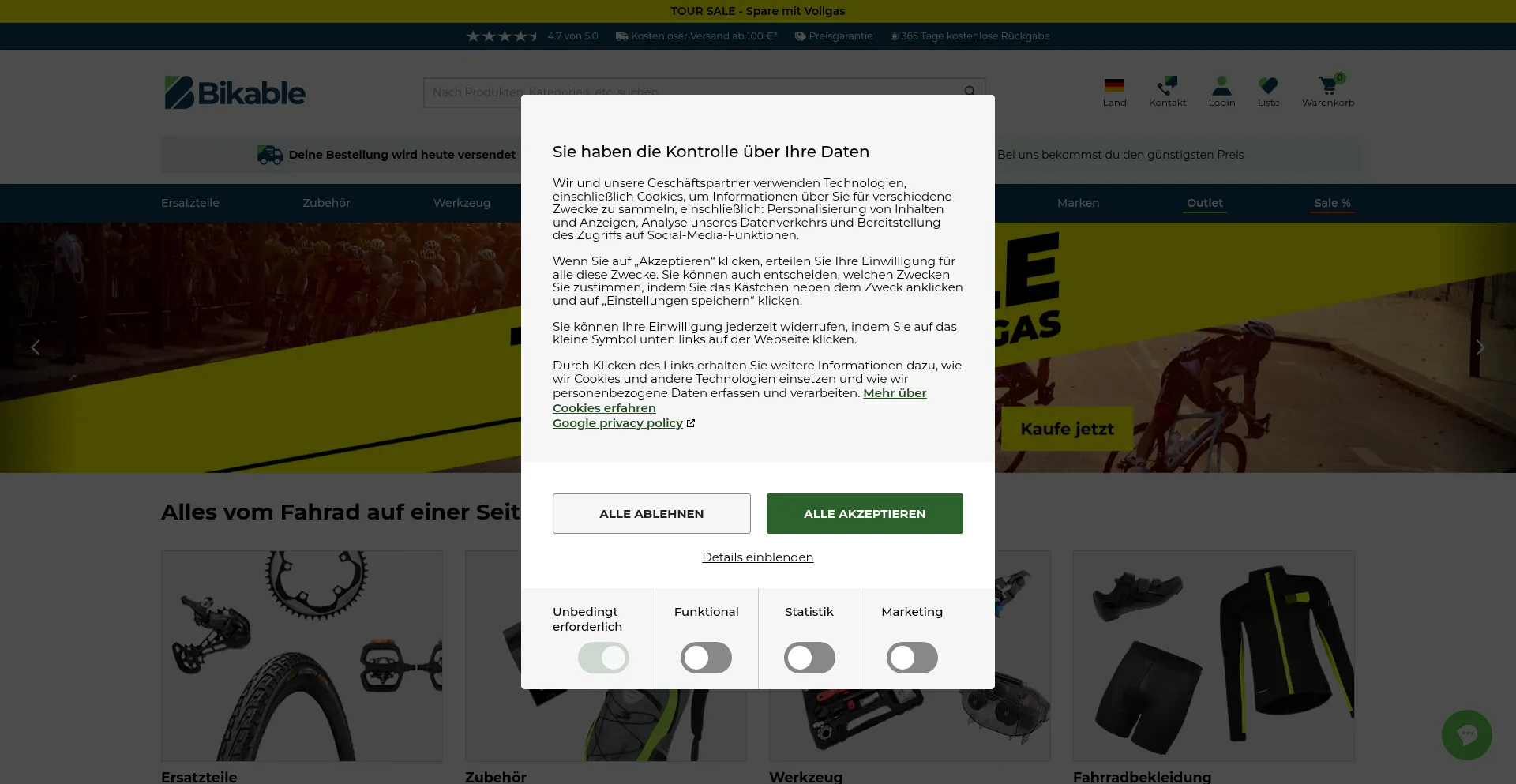 Website screenshot of Bikable.de