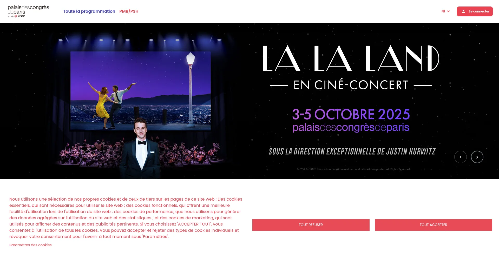 Website screenshot of Billetterie.palaisdescongresdeparis.com