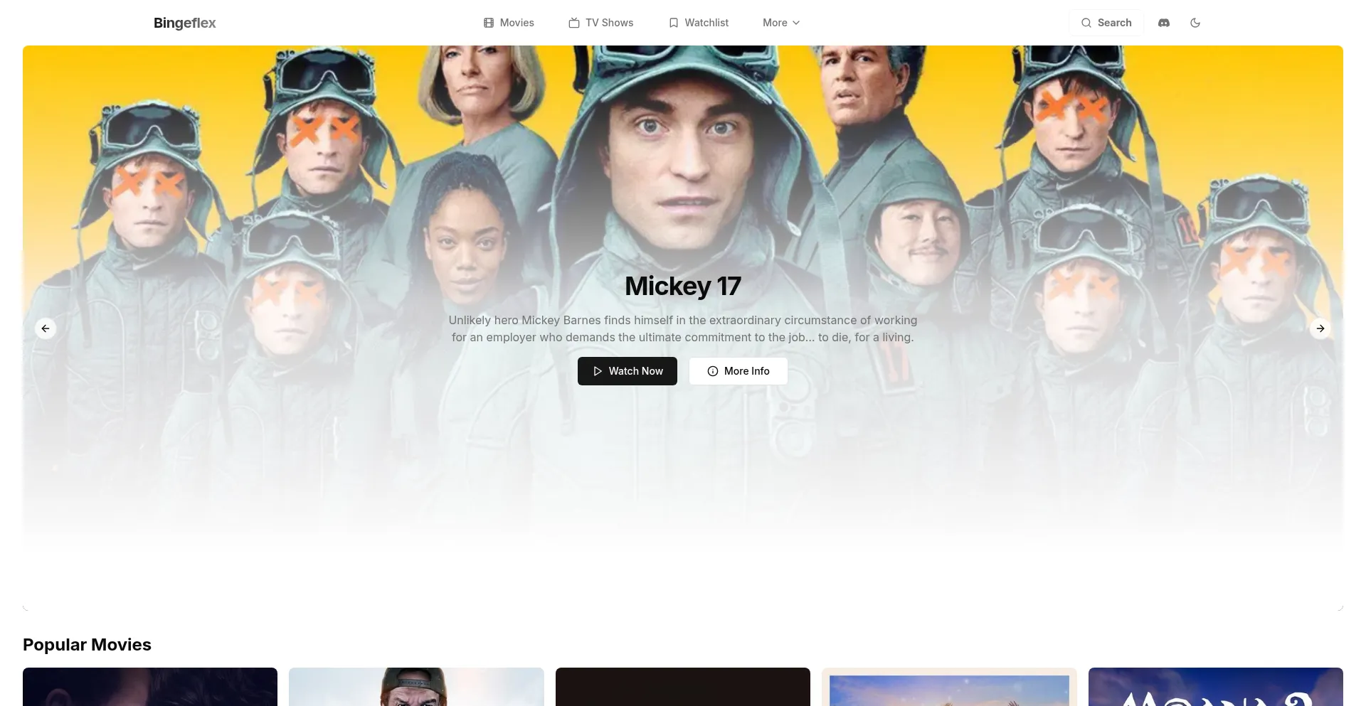 Website screenshot of Bingeflex.vercel.app