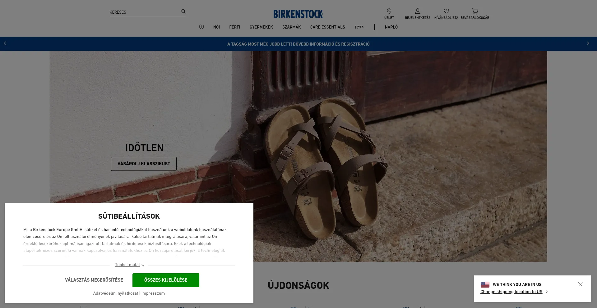 Website screenshot of Birkenstock.hu