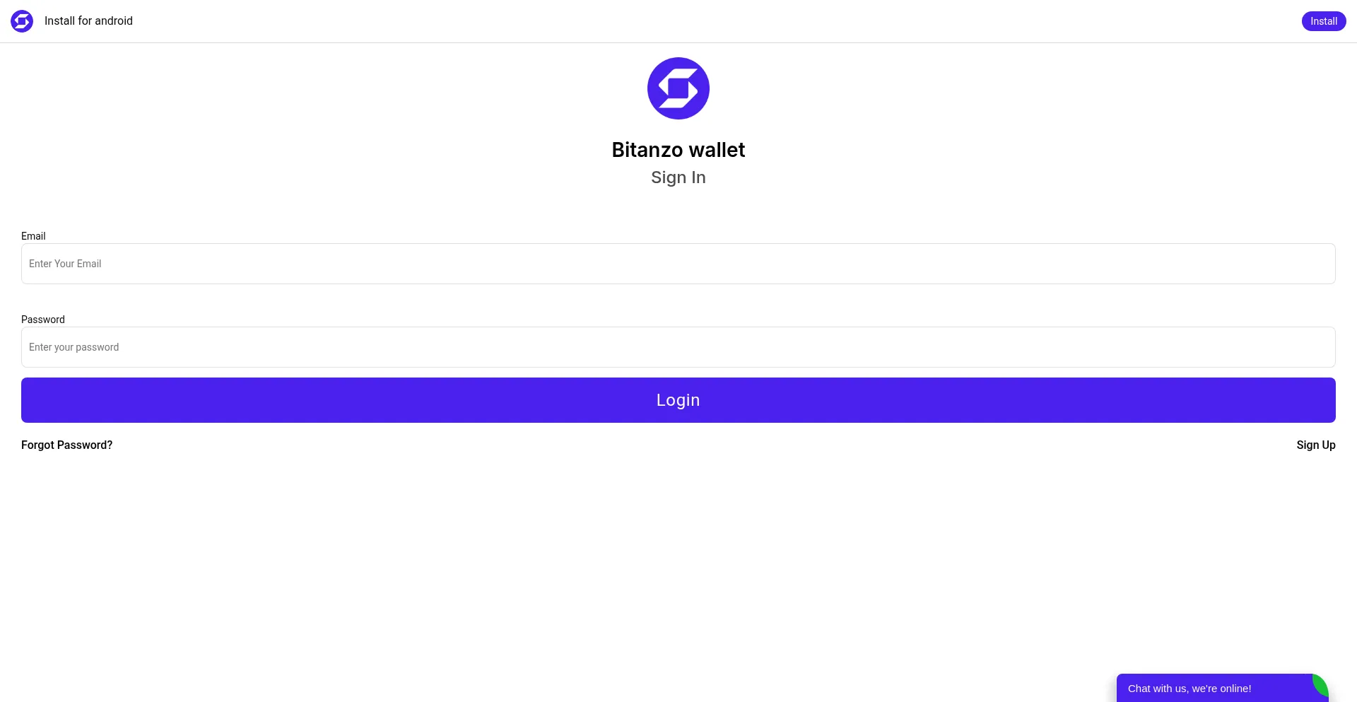 Website screenshot of Bitanzoaccount.web.app