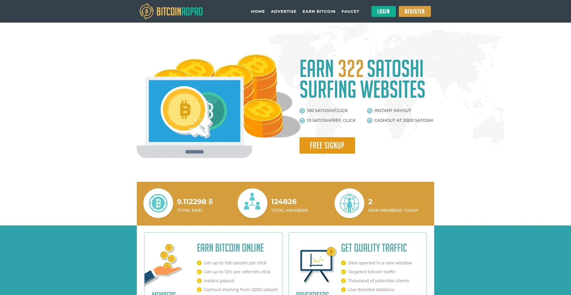 Website screenshot of Bitcoinad.pro