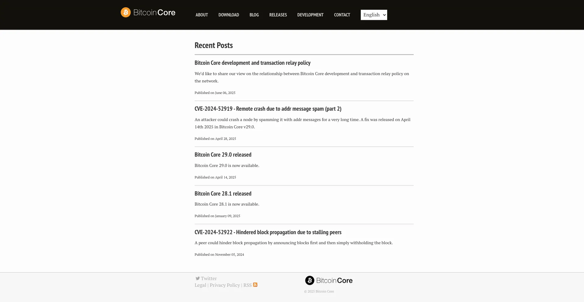 Website screenshot of Bitcoincore.org