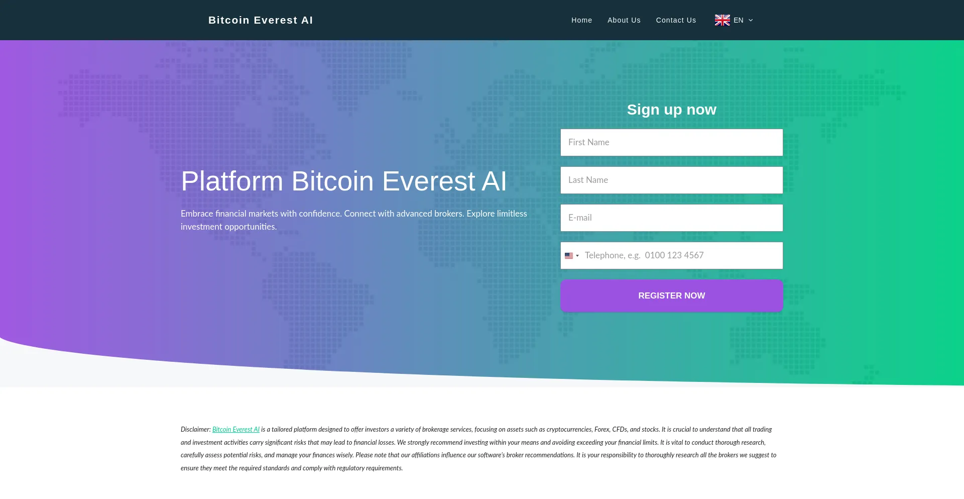Website screenshot of Bitcoineverestaiapp.com