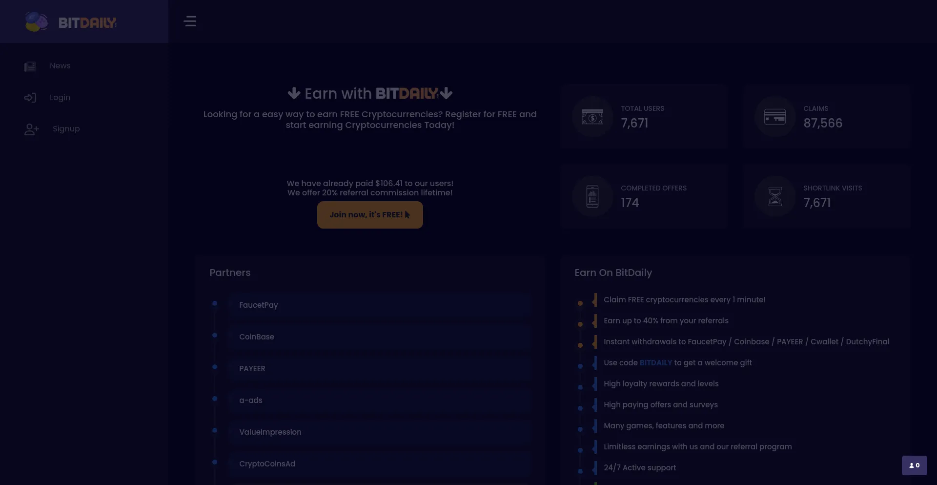 Website screenshot of Bitdaily.xyz