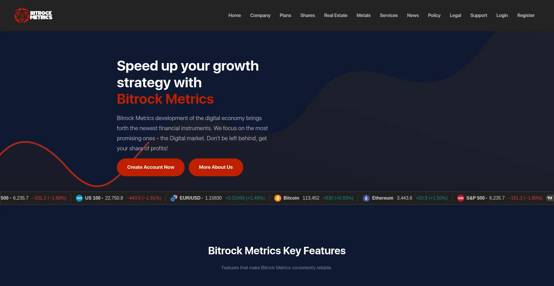 Website screenshot of Bitrockmetrics.com