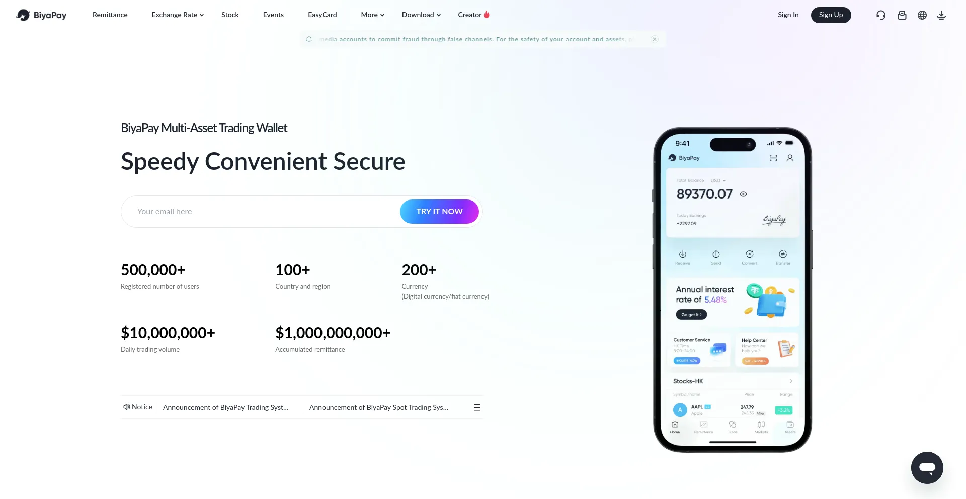 Website screenshot of Biyapay.com