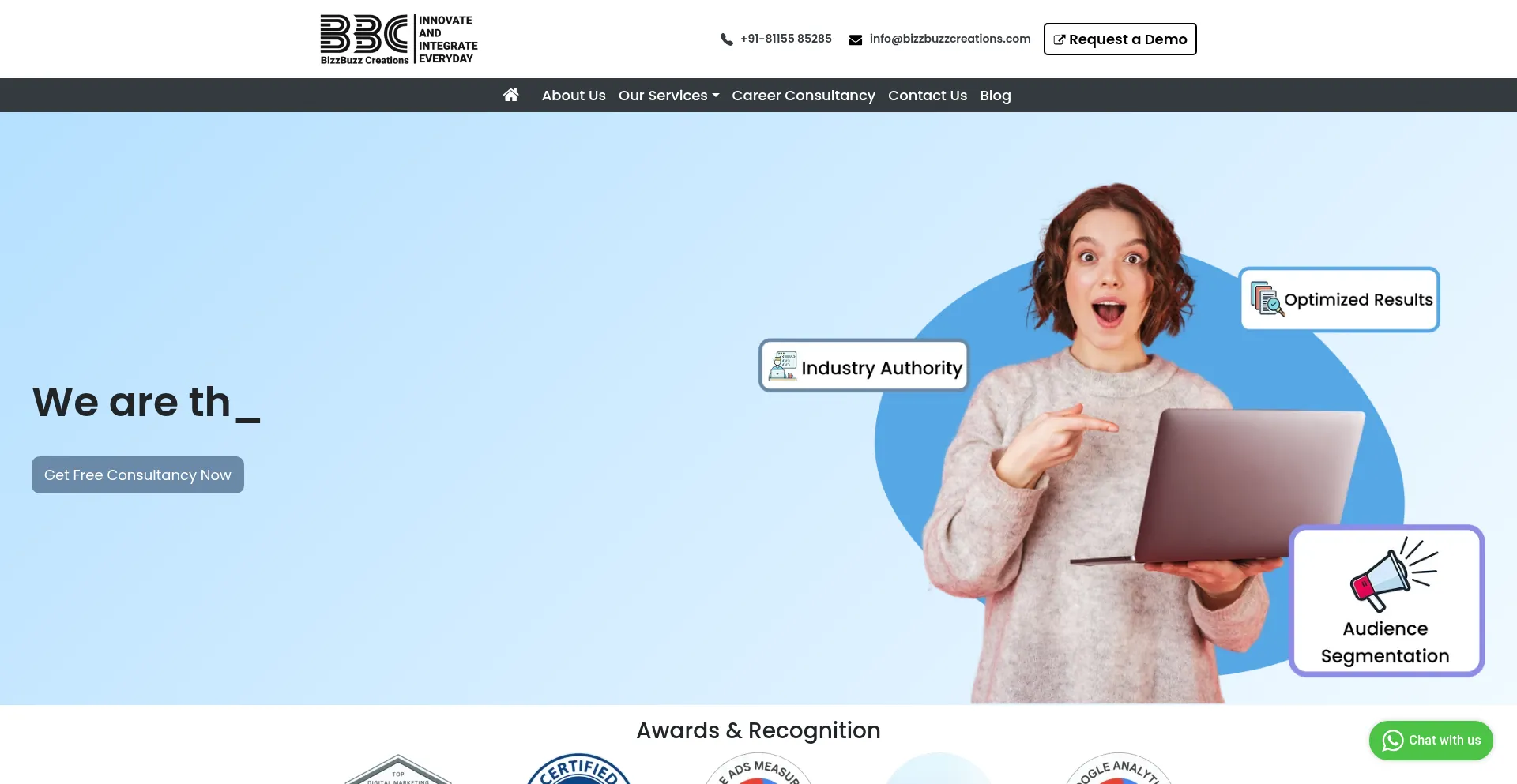 Website screenshot of Bizzbuzzcreations.com
