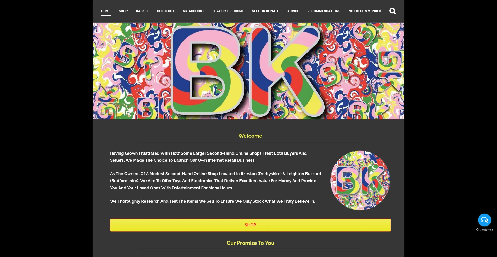 Website screenshot of Bkshop.uk