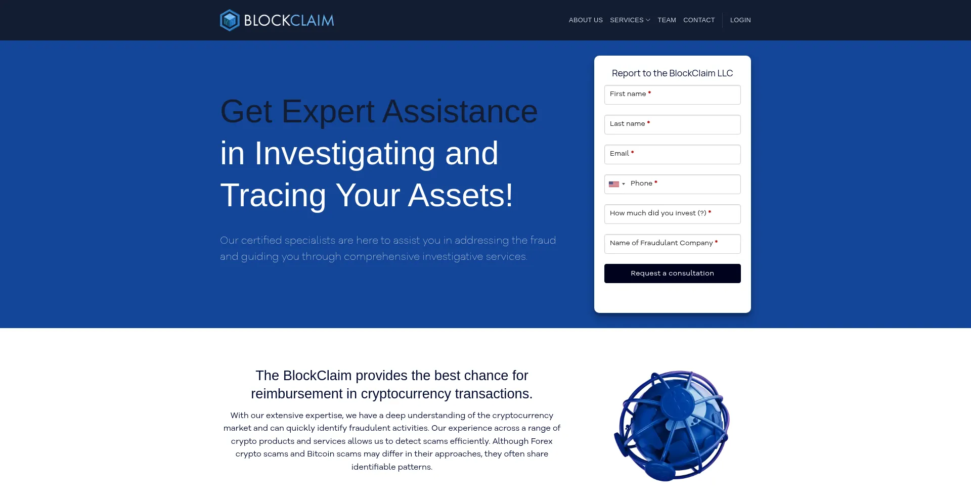 Website screenshot of Blockclaim.io