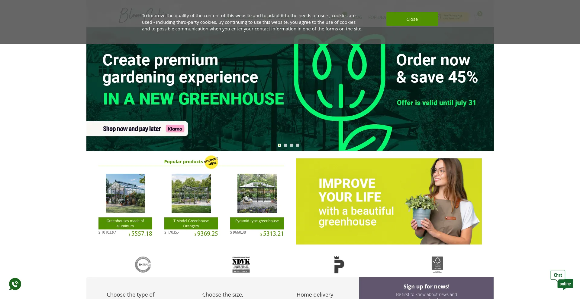 Website screenshot of Bloomcabin.com