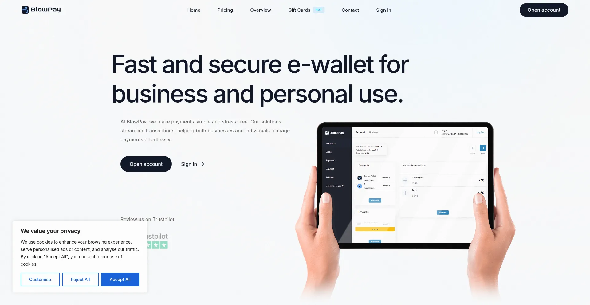 Website screenshot of Blowpay.in