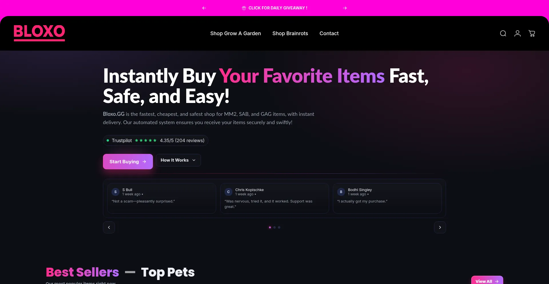 Website screenshot of Bloxo.gg
