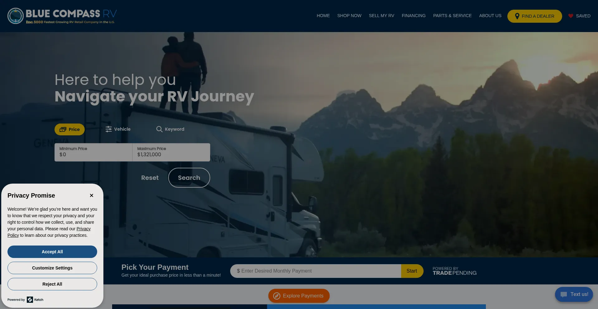 Bluecompassrv.com Screenshot