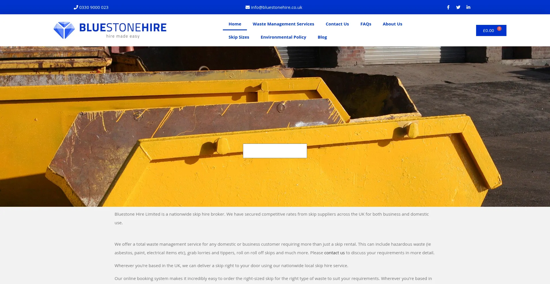 Website screenshot of Bluestonehire.co.uk