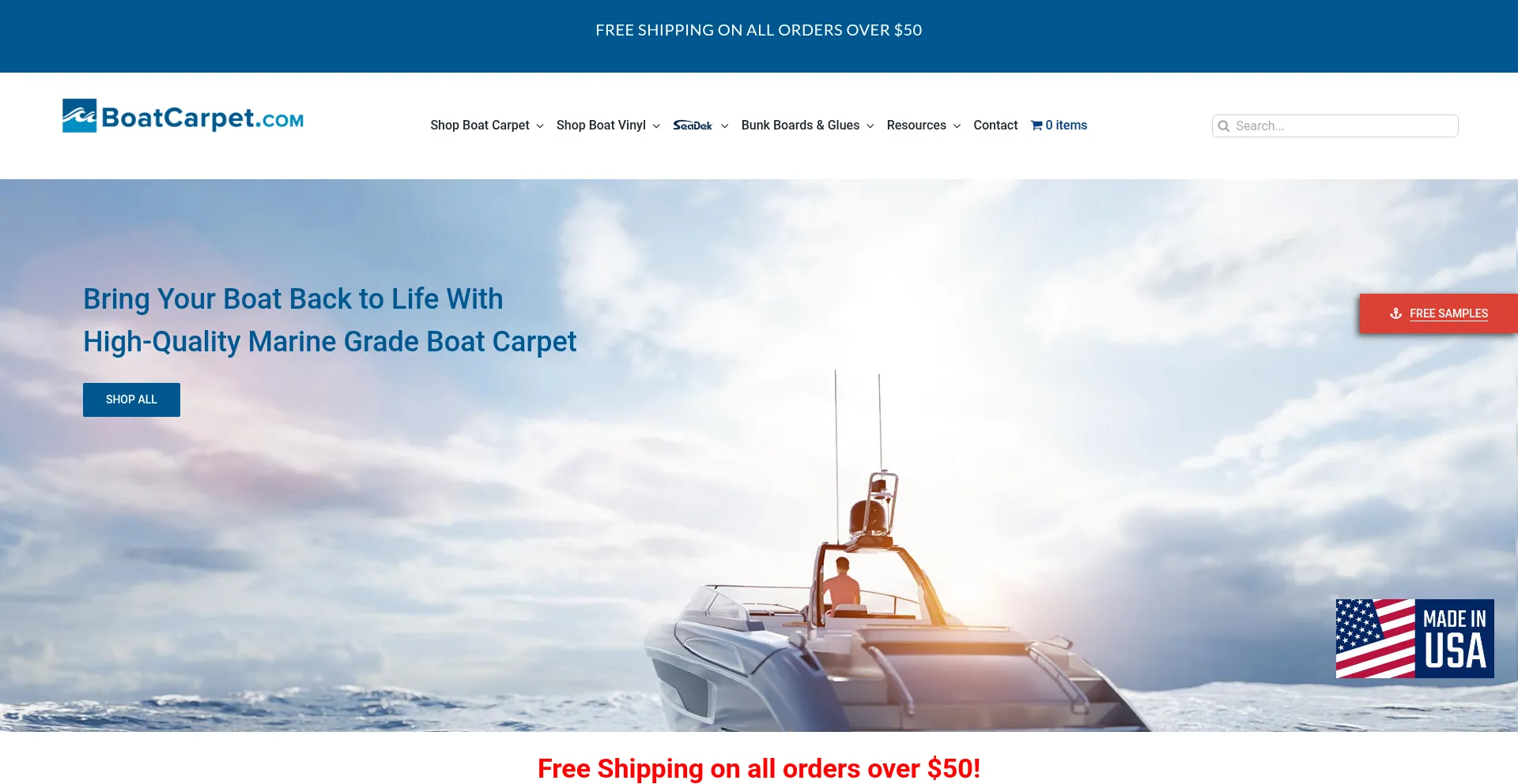 Website screenshot of Boatcarpet.com