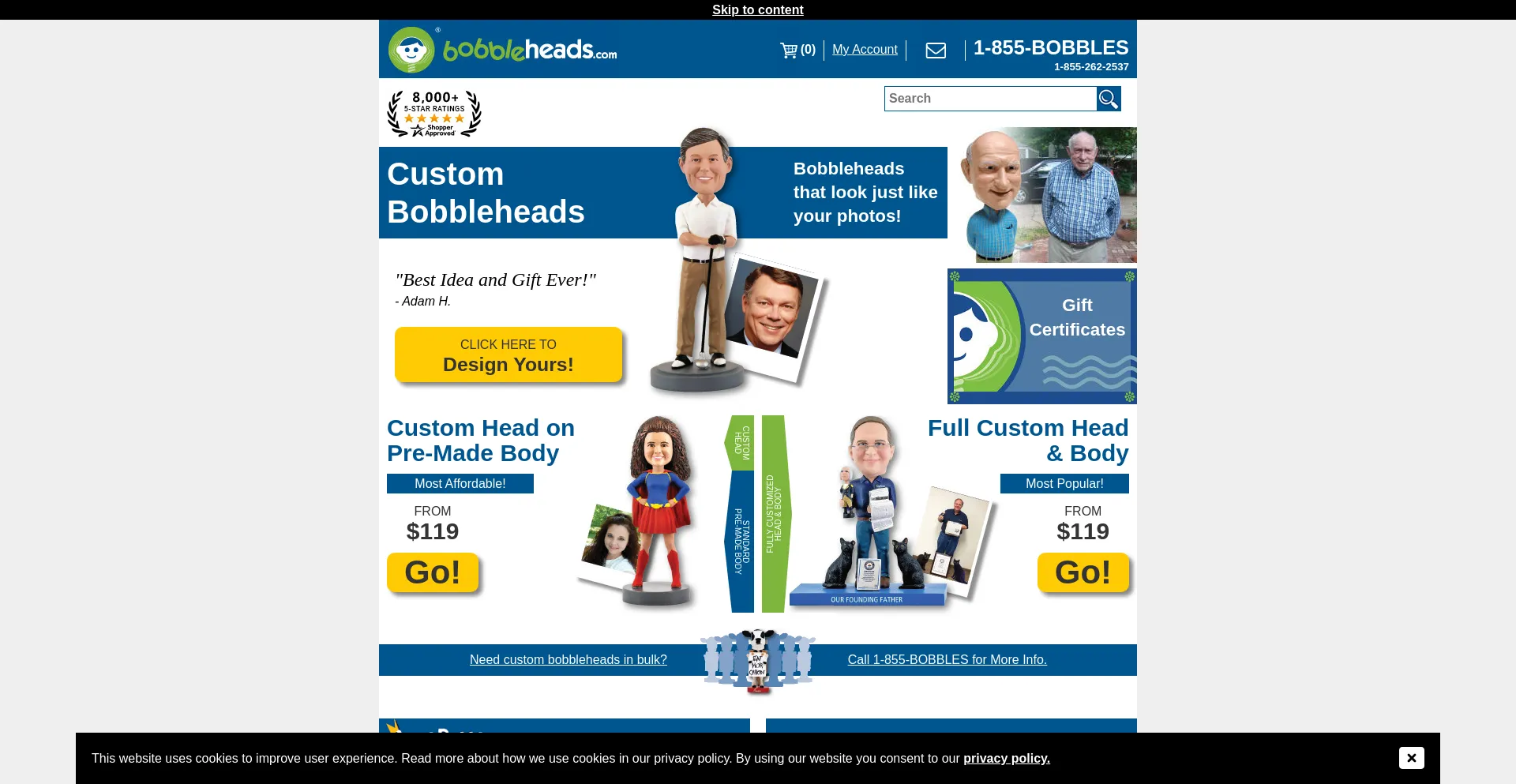 Website screenshot of Bobbleheads.com