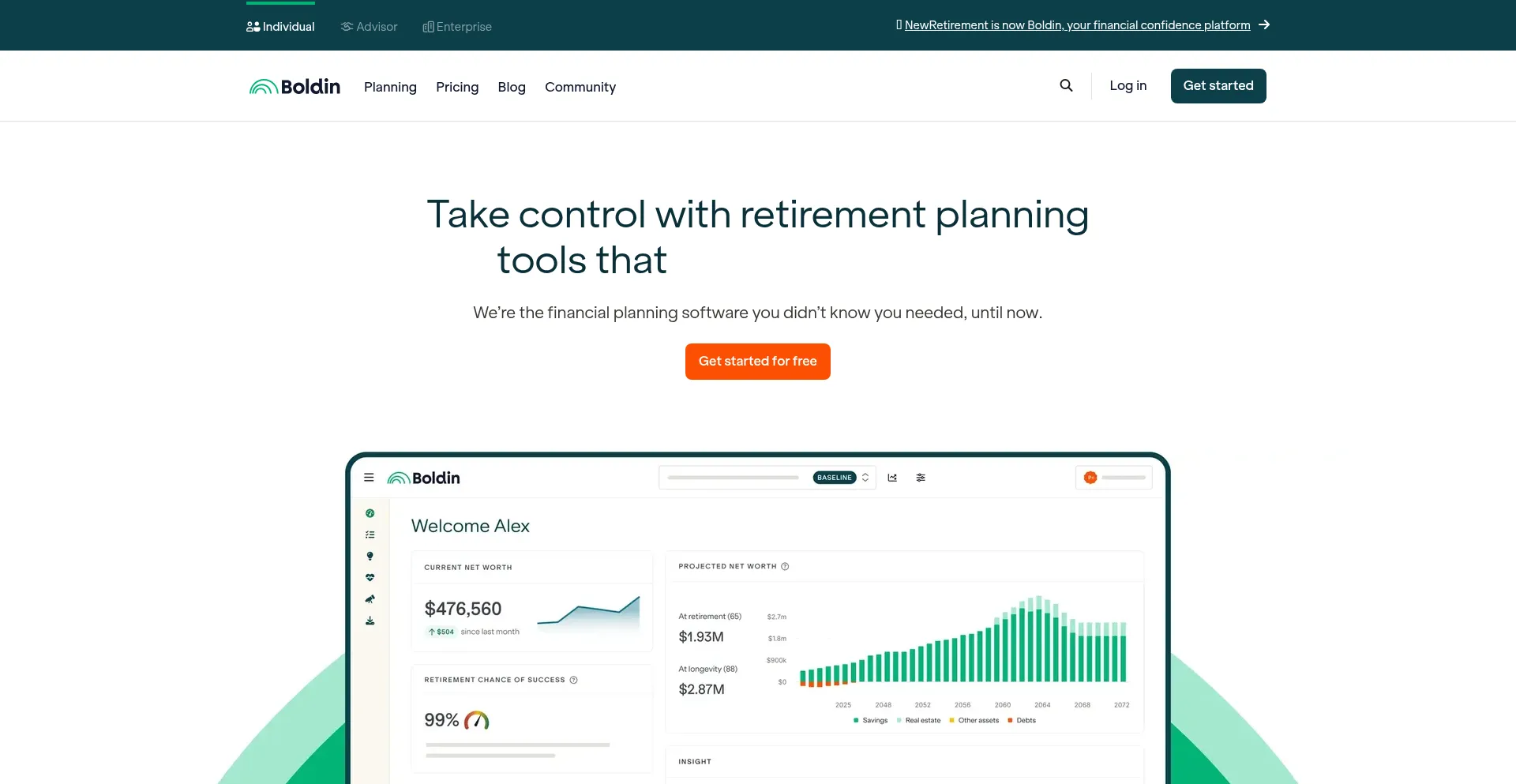 Website screenshot of Boldin.com