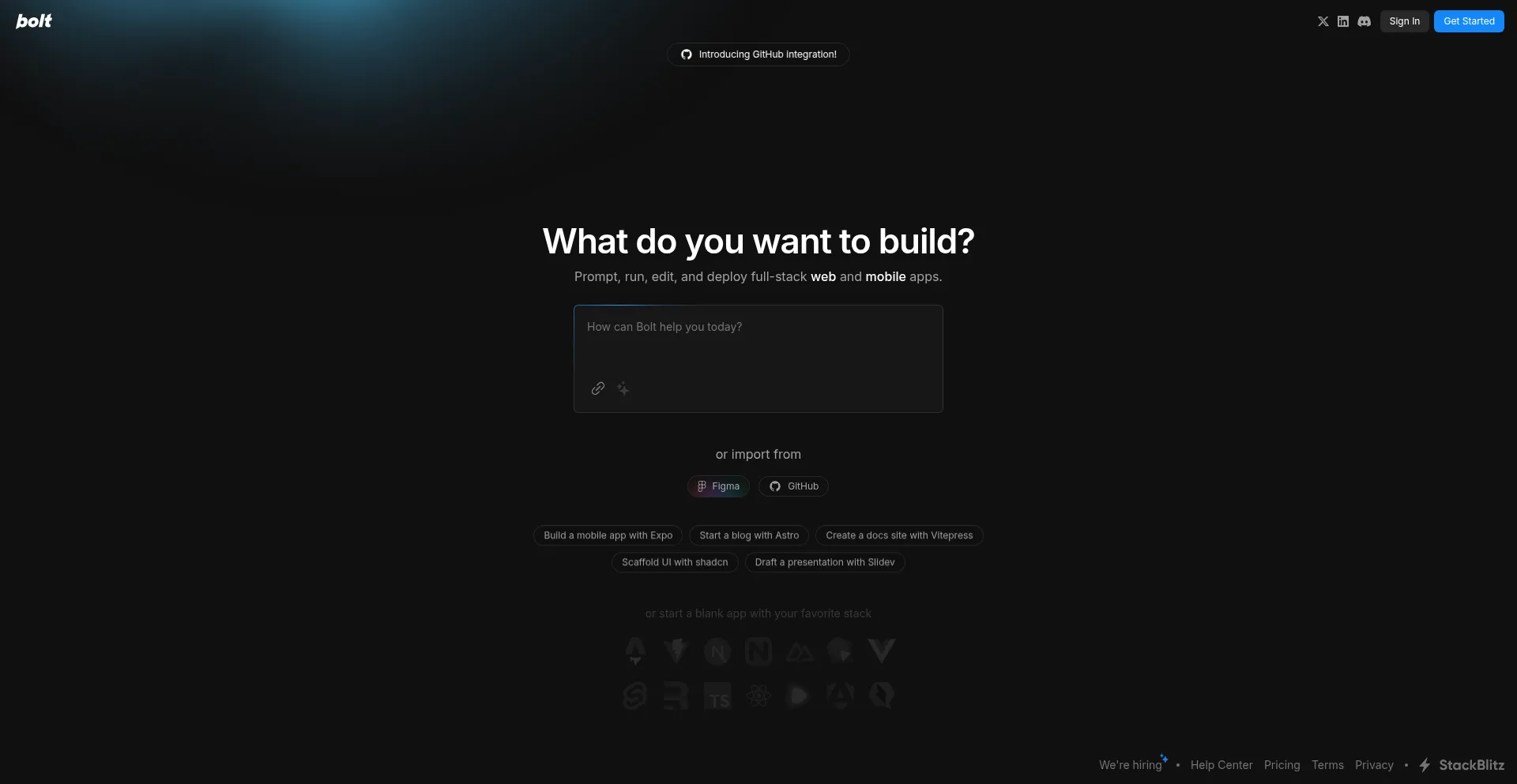 Website screenshot of Bolt.new