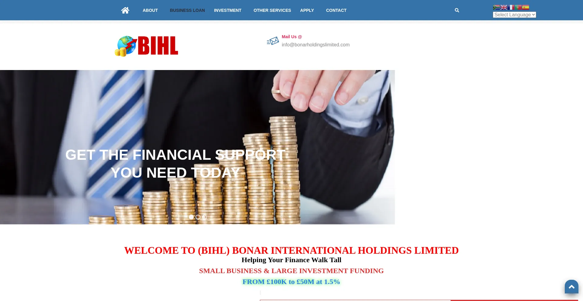 Website screenshot of Bonarholdingslimited.com