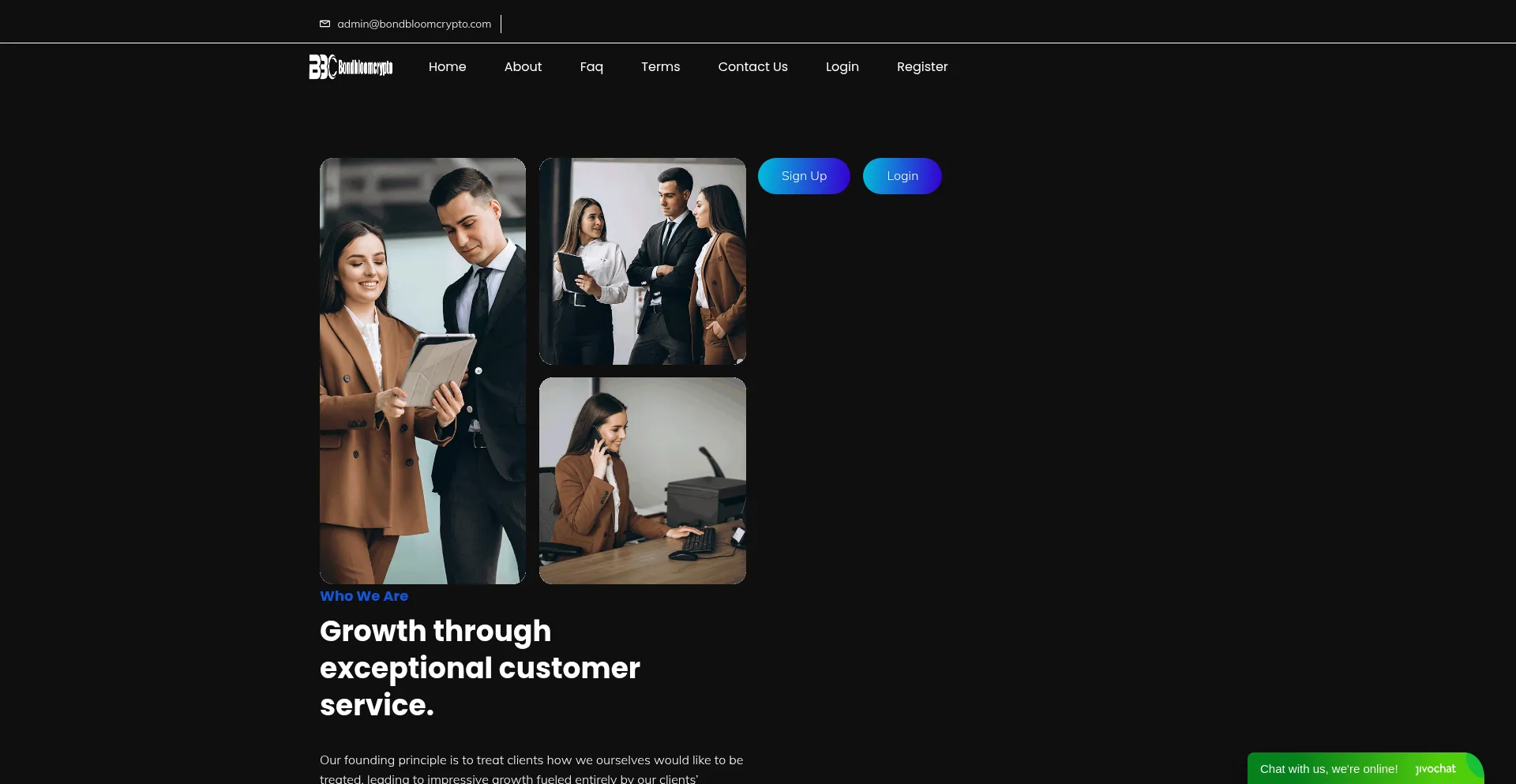 Website screenshot of Bondbloomcrypto.com